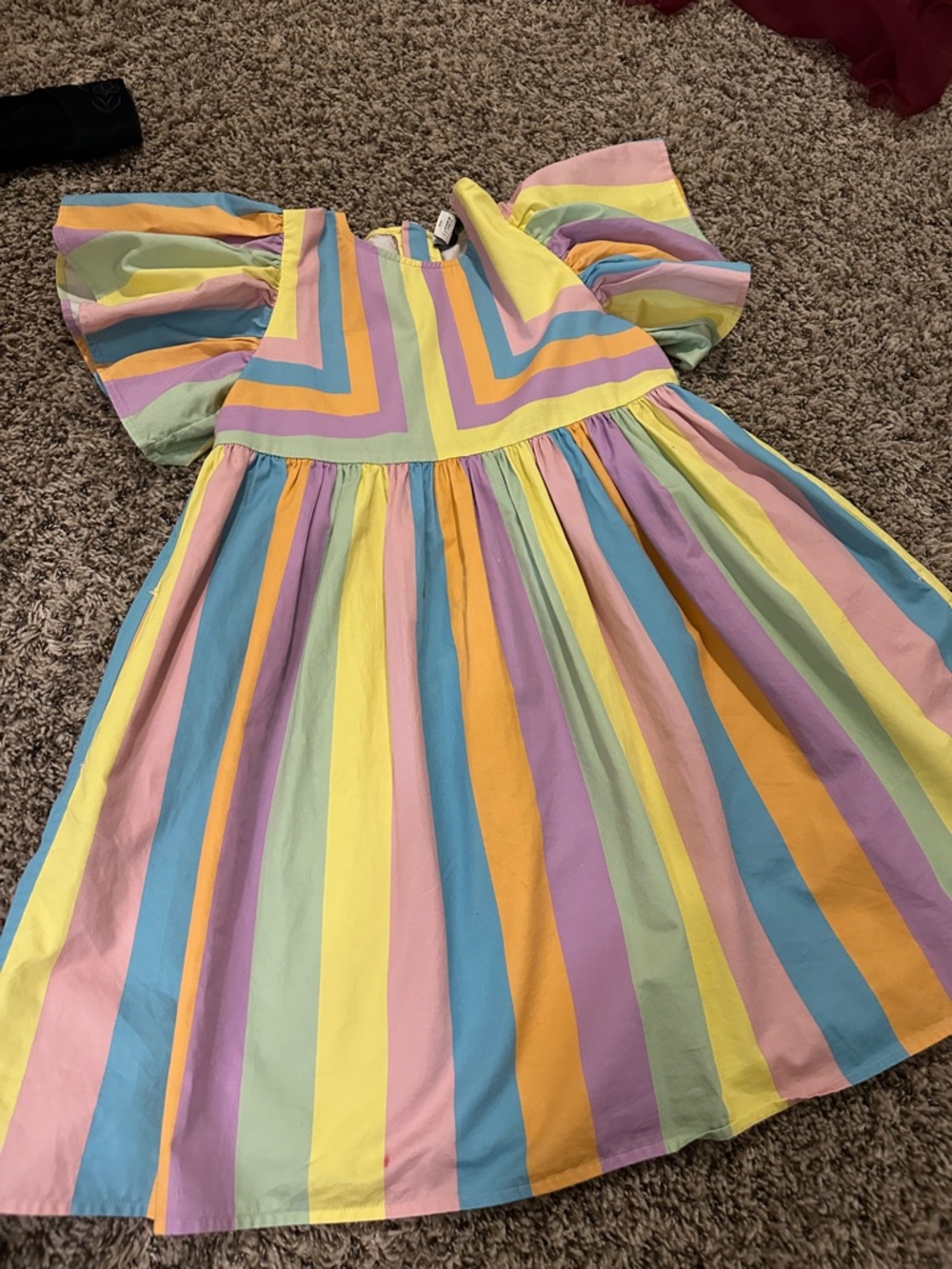 Stella McCartney Pastel Rainbow Stripe Puff-Sleeve Dress